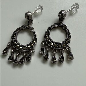 Vintage Judith Jack Elegant Silver Marcasite Dangle Earrings